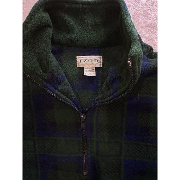 Vintage IZOD Jacket Tartan Plaid Fleece 1/4 Zip Pullover Mens Medium Made in USA - Picture 4 of 9